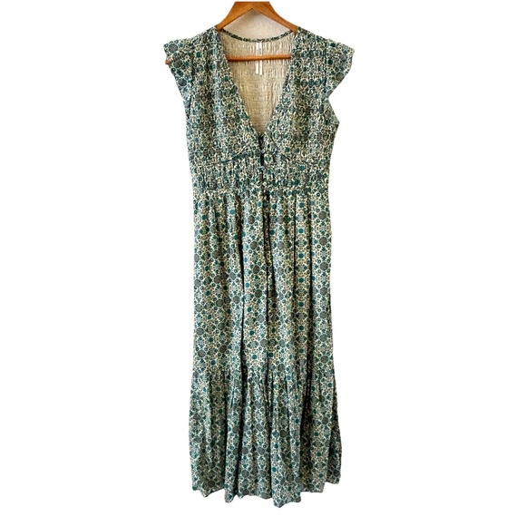Anthropologie Dresses & Skirts - Anthropologie Peregrine Midi Dress S Teal Floral Boho Tiered Ruffle Festival
